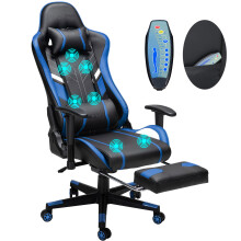 Chaise de jeu de massage GC-RC03 Noir et Bleu, ergonomique avec repose-pieds et 7 points de massage