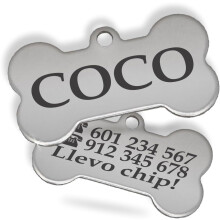 Placa identificativa para cão e gato em forma de osso, gravada, 39 x 23 mm, para animais de porte médio e grande
