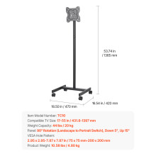 SucceBuy Support TV Roulant, Meuble TV Mobile avec Roulettes Pivotantes, Acier, pour Salon et Bureau