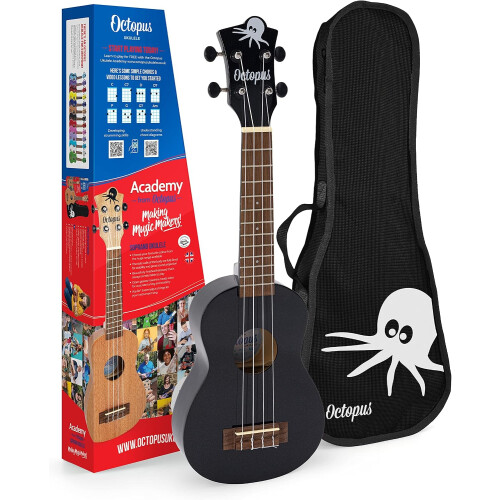 Octopus Ukelele soprano UK205, madeira, preto, completo