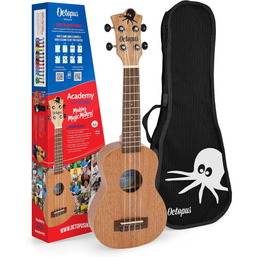 Octopus Ukelele Soprano UK205, madeira natural, modelo Academy completo