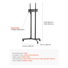 SucceBuy Support TV Mobile sur Roulettes, Support réglable en hauteur et inclinaison pour Salon et Bureau