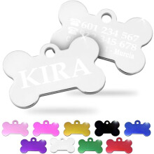 Ibera Gifts placa identificativa em forma de osso, alumínio prateado, 30 x 20 mm, para cães e gatos pequenos e médios
