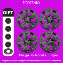 Lot de 4 enjoliveurs de roue 19 pouces, Tesla Model Y Juniper 2025-2026, Noir mat, Plastique ABS