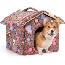 Nobleza Caseta para Cães e Gatos, Cama com Colchão Extraível e Dobrável, 53x50x43cm, Castanho