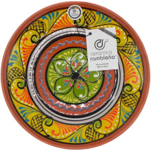 Cerâmica Rambleña, prato decorativo de cerâmica para parede, amarelo-branco-verde, 21x21x2.5 cm, feito à mão