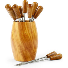 Barril de madeira de oliveira com 12 pinchos, para aperitivos e caracóis, 7 x 5 cm
