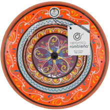 Cerâmica Rambleña, prato decorativo de parede, mediterrânico laranja-branco-violeta, 21x21x2.5 cm, feito à mão