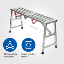 Plateforme de travail réglable, alliage d'aluminium galvanisé, 120 x 30 x 90 cm, capacité 200 kg, pliable pour décoration