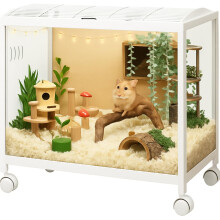 Cage pour hamster, Habitat transparent à vision 360 degrés, Structure en métal robuste, Blanc