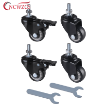 Lot de 4 Roulettes Pivotantes pour Meubles, 40 mm avec Frein, Acier et Caoutchouc Noir, Filetage M8x25 mm, Capacité 60 kg