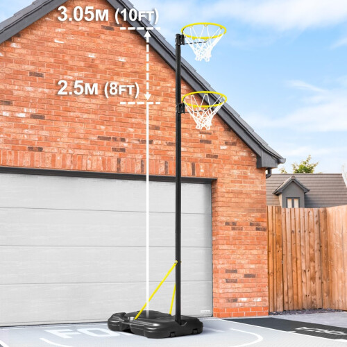 FORZA Poste de Netball, ajustável 2,4 m a 3,05 m, com rodas, conjunto de poste, bola e bomba 1