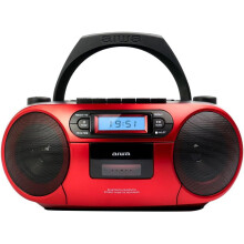 Aiwa Rádio Cassete Portátil com CD, Bluetooth e USB, Gravador de Cassetes, Vermelho