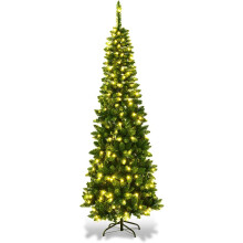 Costway Árvore de Natal Slim, 200 cm, Verde, 708 Ramos em PVC, 250 Luzes LED, Interior