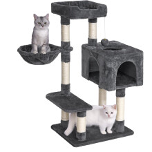 Dogat Arbre à Chat, 100cm, avec 7 Colonnes de Grattage, Maison à 3 Portes et Hamac, Gris