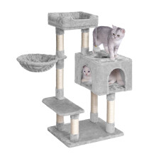 Dogat Arbre à Chat 100cm, avec 7 colonnes à griffer, Maison à 3 portes et Hamac, Gris Clair