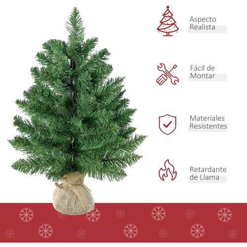 HOMCOM Árvore de Natal artificial pequeno, 60 cm, 70 ramos, verde 2