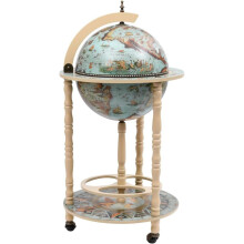 vidaXL móvel bar globo terrestre em madeira de eucalipto azul e branco, com rodas, 47x47x102 cm