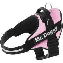 Arnés para cães personalizado, refletor, com 2 etiquetas de nome, rosa, tamanho S (7,5-15kg)