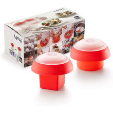 Lékué, conjunto de 2 moldes para ovos, silicone, vermelho, 200 ml, para micro-ondas ou banho-maria