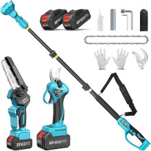 Seesii Outil d'élagage 3 en 1, mini motosierra 6 pouces, ciseaux électriques 33 mm et pôle télescopique 2,8 m