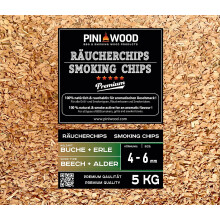 Pini, Lascas de Madeira para Defumar, 5 kg, Faia e Freixo, 4-6 mm, Para Alimentos