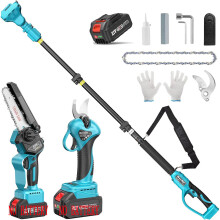 Seesii, Kit d'élagage 3 en 1, Mini tronçonneuse 6 pouces, Ciseaux 33 mm, Pôle télescopique 2,8 m, pour batterie Makita 18V