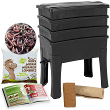 Vermicompostador Worm Café, 3 bandejas, 96 litros de capacidade, conjunto de 500g de minhocas