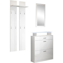 MB Muebles Bonitos Conjunto Recibidor Paola, Zapateiro, Espelho, Perucheiro, Luz LED, Melamina Brilho, Branco