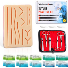 Kit de sutura para estudantes de medicina, conjunto de 30 peças, almofada de silicone com 14 feridas para treino