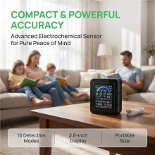 Tuya WiFi 10-in-1 Luchtkwaliteitsmonitor Formaldehyde Temperatuur Vochtigheidstester CO2-Detector voor Binnen/Buiten Zwart