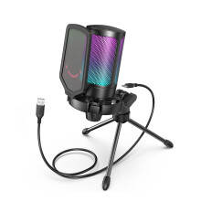 FIFINE A6V USB condensatormicrofoon, roze, met RGB-verlichting, anti-pop filter en shockmount voor gaming