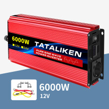 Onduleur, 6000W, 12V naar 220V/50Hz, zuivere sinusgolf, DC naar AC omvormer met EU-stekker