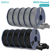 SUNLU Filament 3D PETG 1,75 mm, Lot de 10 kg, Haute Résistance, Noir et Gris