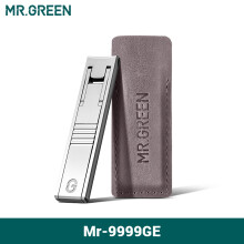 MR.GREEN nagelvijl, ultra dun, precisie techniek, lichtgrijs, met koeienleer hoes