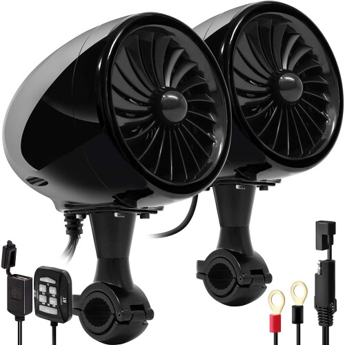 SPK350X Sistema de Som Bluetooth para Motocicleta, Altifalantes Estéreo de 4 Polegadas Impermeáveis, 300W, Preto e Cromo