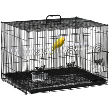 PawHut vogelkooi, 60x41x41 cm, metaal en kunststof, zwart, met 2 zitstokken en voerbakken