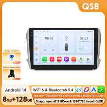 Autoradio Android 14, Écran 10,1 pouces Qualcomm Snapdragon 6115, CarPlay sans fil, Caméra 360, pour Peugeot 208 2008