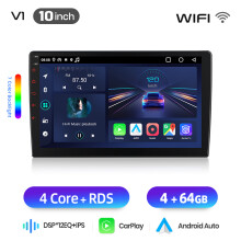 Junsun Autoradio Android 10" V1 4G 64G, CarPlay et Android Auto sans fil, GPS, pour Peugeot 108 Citroen C1 Toyota Aygo