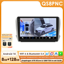 Autoradio Android 14 10.1 pouces, Qualcomm Snapdragon 6115, CarPlay sans fil, Caméra 360 QS8 pour Peugeot 208 2008