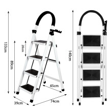 Échelle pliante en acier blanc, 5 marches, robuste avec pieds antidérapants et porte-outil pour bricolage et jardin