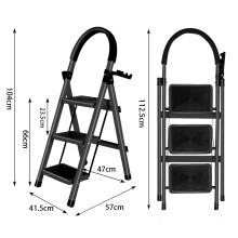 Échelle pliante en acier noir 5 marches, robuste et portable avec pieds antidérapants pour bricolage et jardin