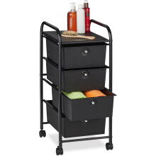 Relaxdays Carrinho de Arrumação, 4 gavetas, metal e plástico, 74 x 33 x 39 cm, preto