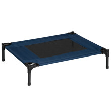 Pawhut verhoogde hondenkast met ademend gaas, 76x61x18 cm, blauw, metaal en Oxford stof