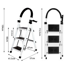 Escabeau pliable 5 marches en acier blanc, avec pieds antidérapants et porte-outil pour bricolage et jardinage