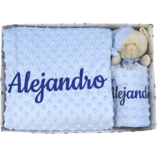 variouss Conjunto de manta e DouDou personalizado com nome bordado, azul, 80x110 cm, para carrinho ou berço