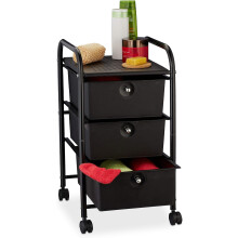 Relaxdays Carrinho Auxiliar, 3 gavetas e estante, Metal e Plástico, 60 x 33 x 39 cm, Preto