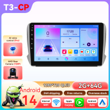 Autoradio Android 14, Écran 10,1 pouces, Qualcomm Snapdragon 6115, CarPlay sans fil, GPS, pour Peugeot 208 2008 2014-2018