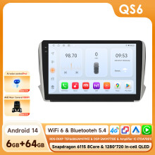 Autoradio Android 14 pour Peugeot 208 2008 2014-2018, Écran 10,1 pouces, Qualcomm Snapdragon 6115, CarPlay sans fil, GPS, 4G