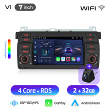 Junsun Autoradio 7 pouces, Android 14, 2G 32G, CarPlay et Android Auto sans fil, Écran tactile IPS pour BMW E46
